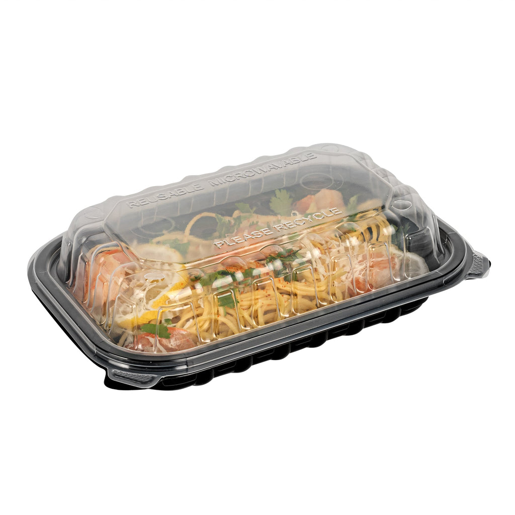 Thermo Tek 24 oz Black Plastic Clamshell Container - Microwavable - 9" x 6" x 3" - 100 count box
