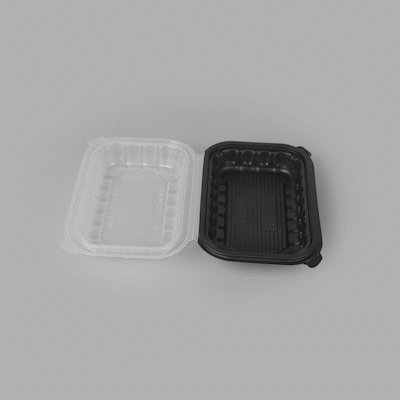 Thermo Tek 24 oz Black Plastic Clamshell Container - Microwavable - 9" x 6" x 3" - 100 count box