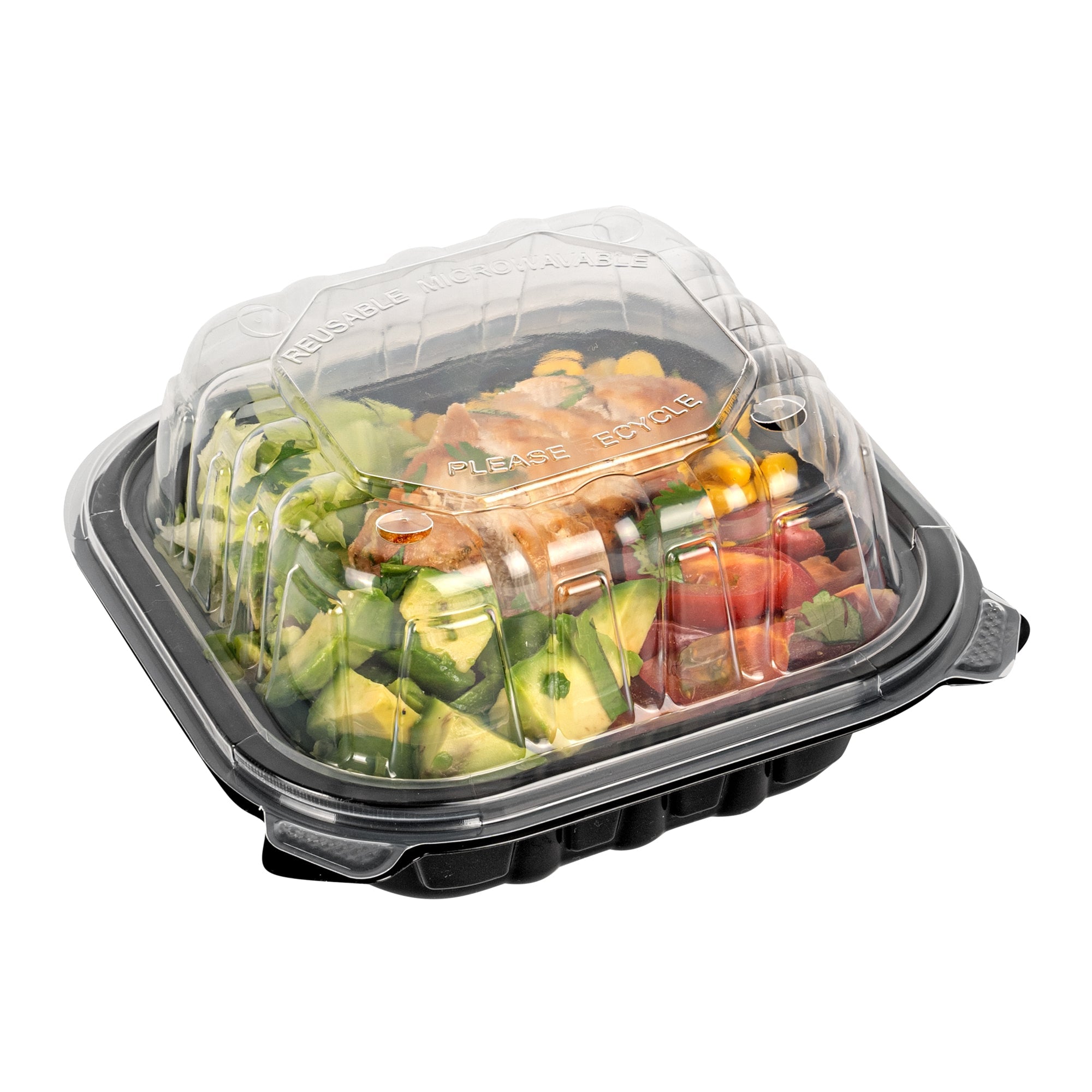 Thermo Tek 16 oz Black Plastic Clamshell Container - Microwavable - 6" x 6" x 3" - 100 count box