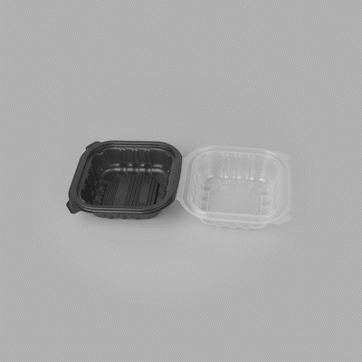 Thermo Tek 16 oz Black Plastic Clamshell Container - Microwavable - 6" x 6" x 3" - 100 count box