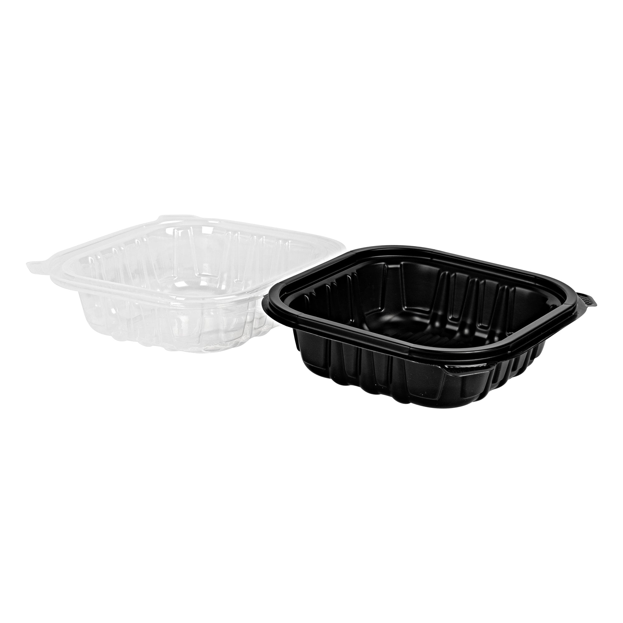 Thermo Tek 16 oz Black Plastic Clamshell Container - Microwavable - 6" x 6" x 3" - 100 count box