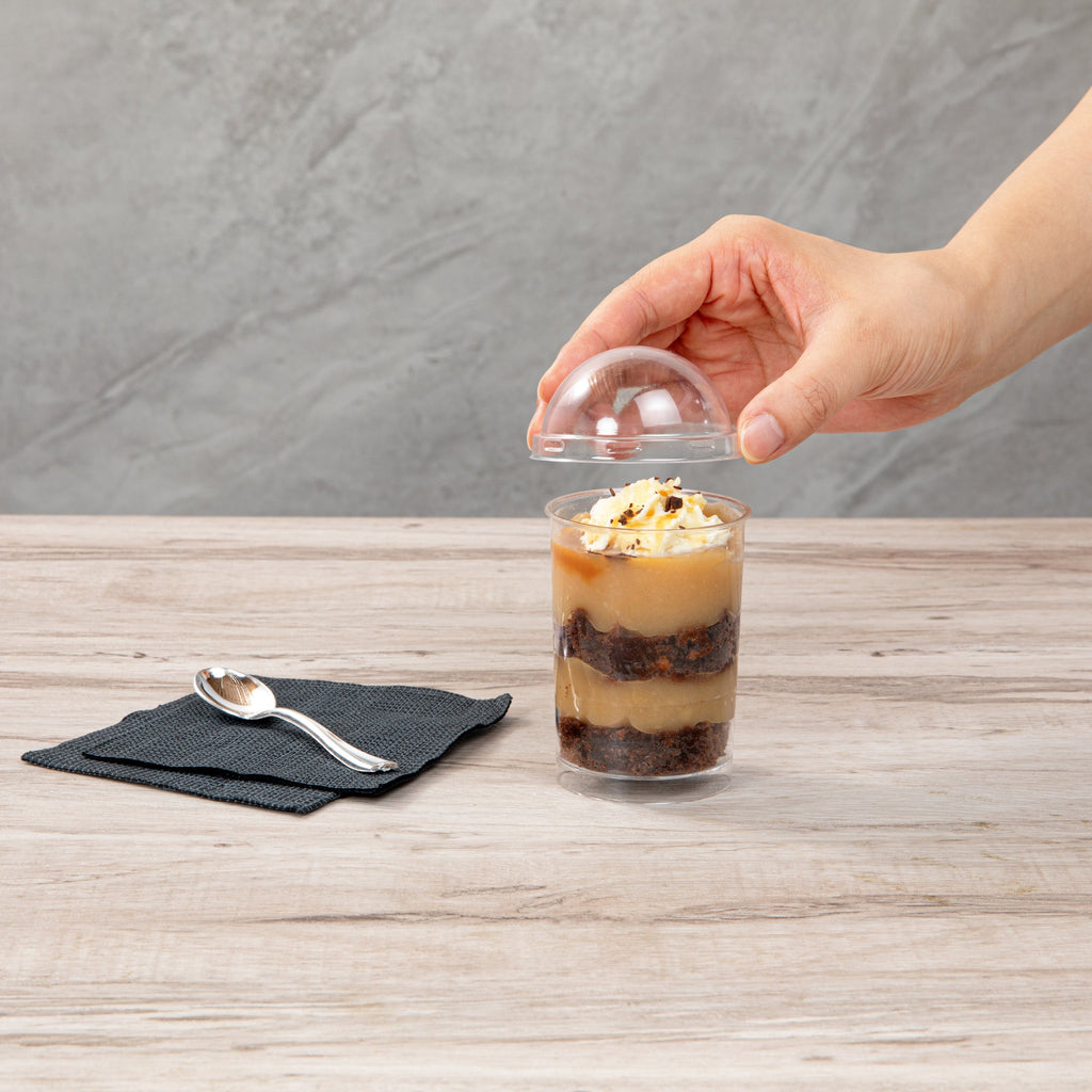 Mini Serve Round Clear Plastic Dome Lid - Fits 5 oz Dessert Cup - 100 count box