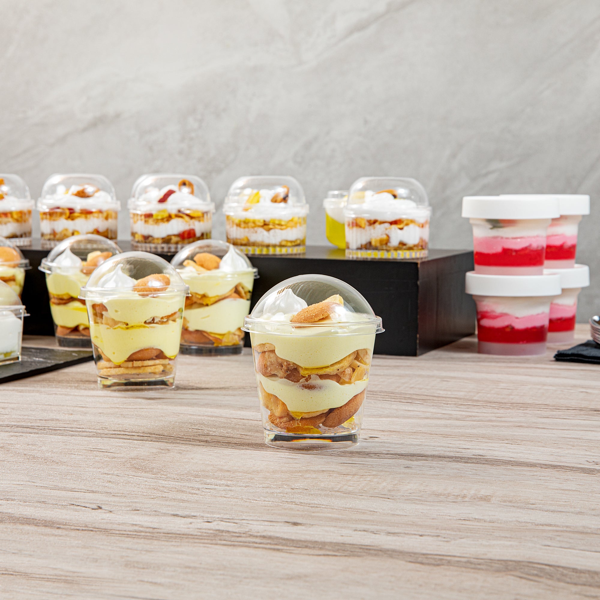 Mini Serve Round Clear Plastic Dome Lid - Fits 6 oz Dessert Cup - 25 count box