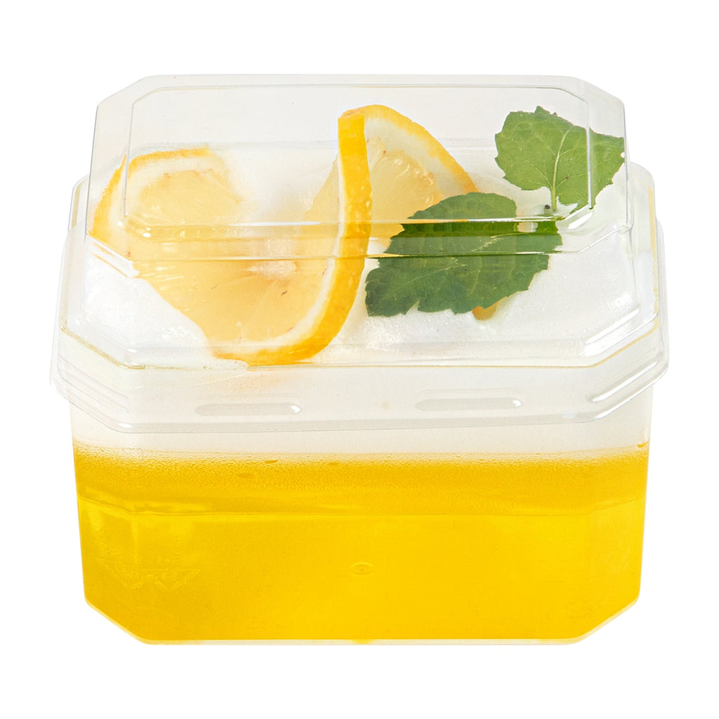 Mini Serve 3 oz Rectangle Clear Plastic Dessert Cup - with Lid - 3 1/4'' x 2'' x 2'' - 25 count box