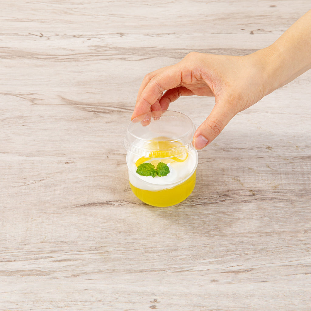 Mini Serve Round Clear Plastic Dome Lid - Fits 4 oz Dessert Cup - 100 count box