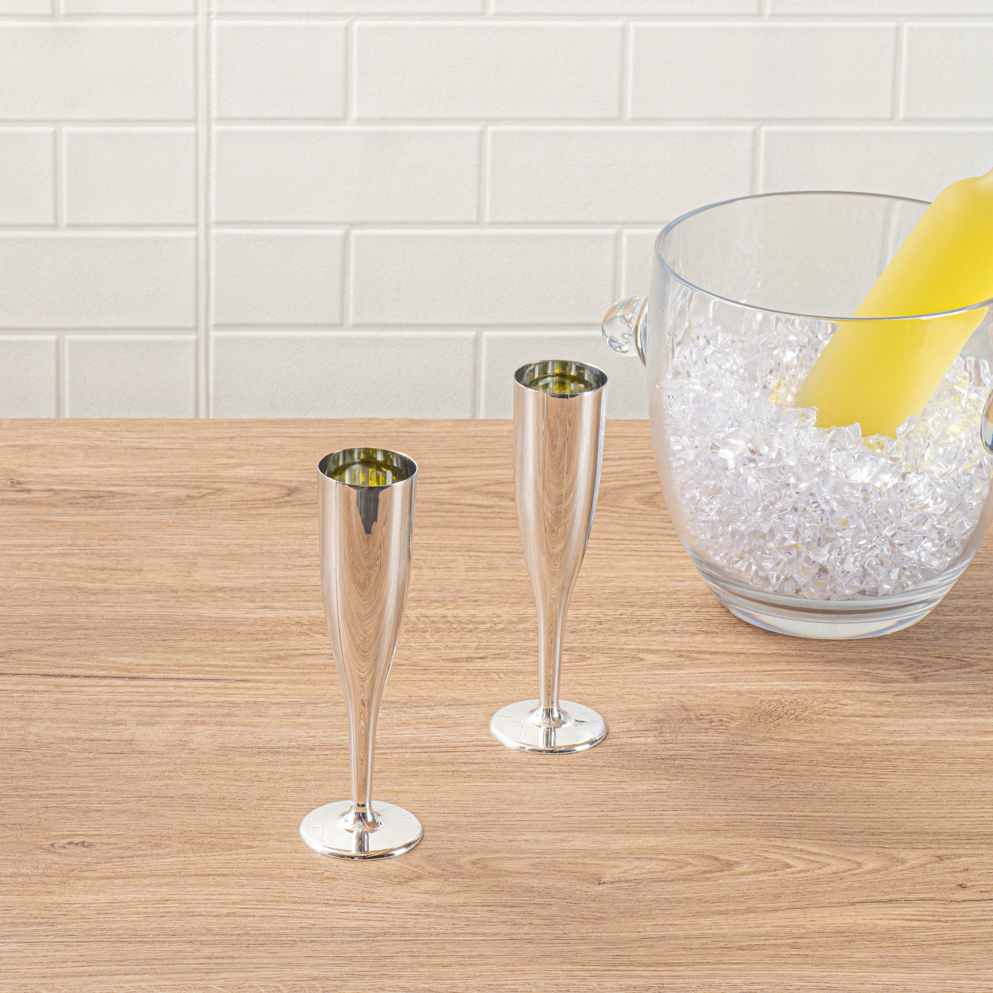 Bev Tek 5 oz Mirrored Plastic Champagne Flute - 2" x 2" x 8" - 100 count box