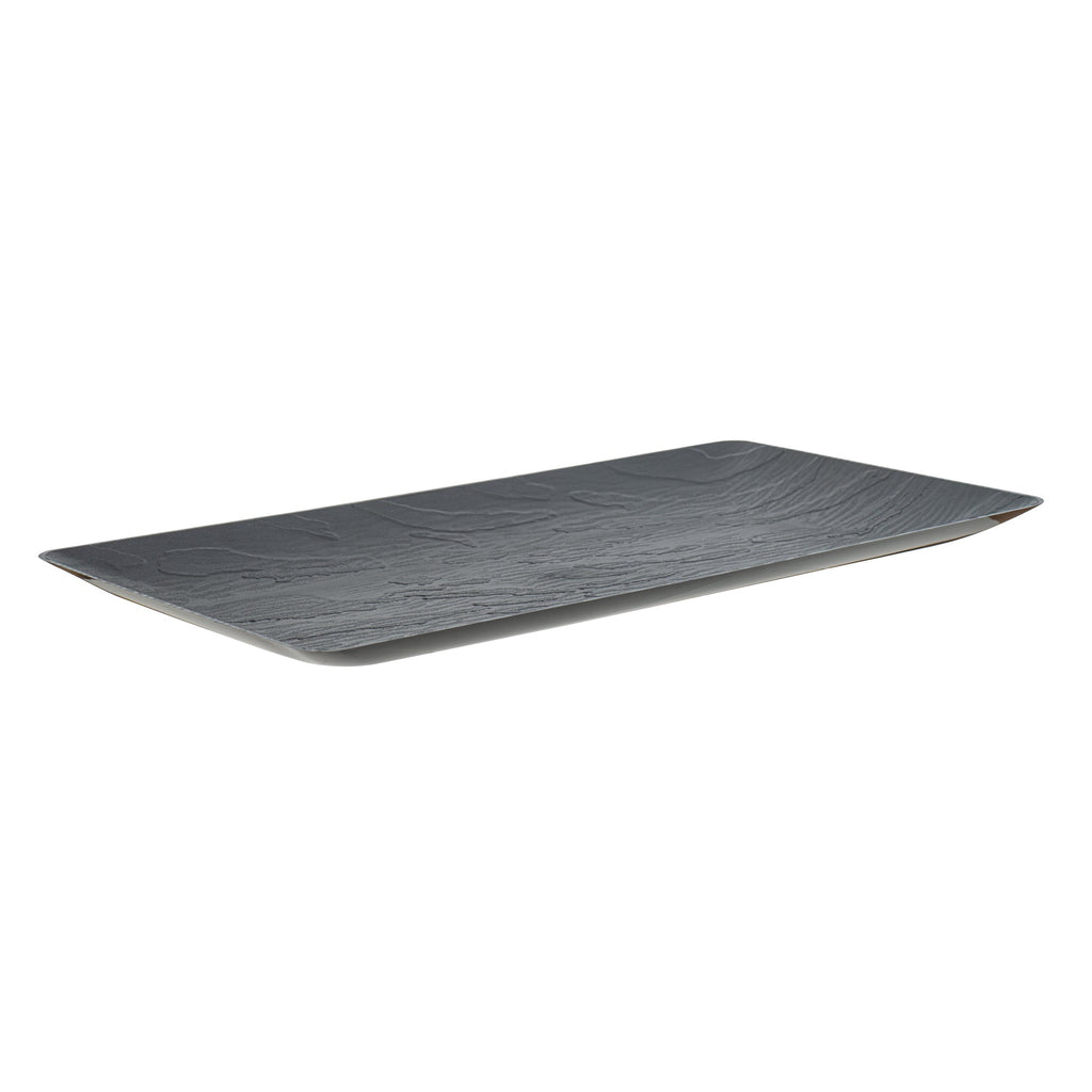 Maxi Serve Rectangle Matte Black Plastic Plate - 17" x 9" - 25 count box