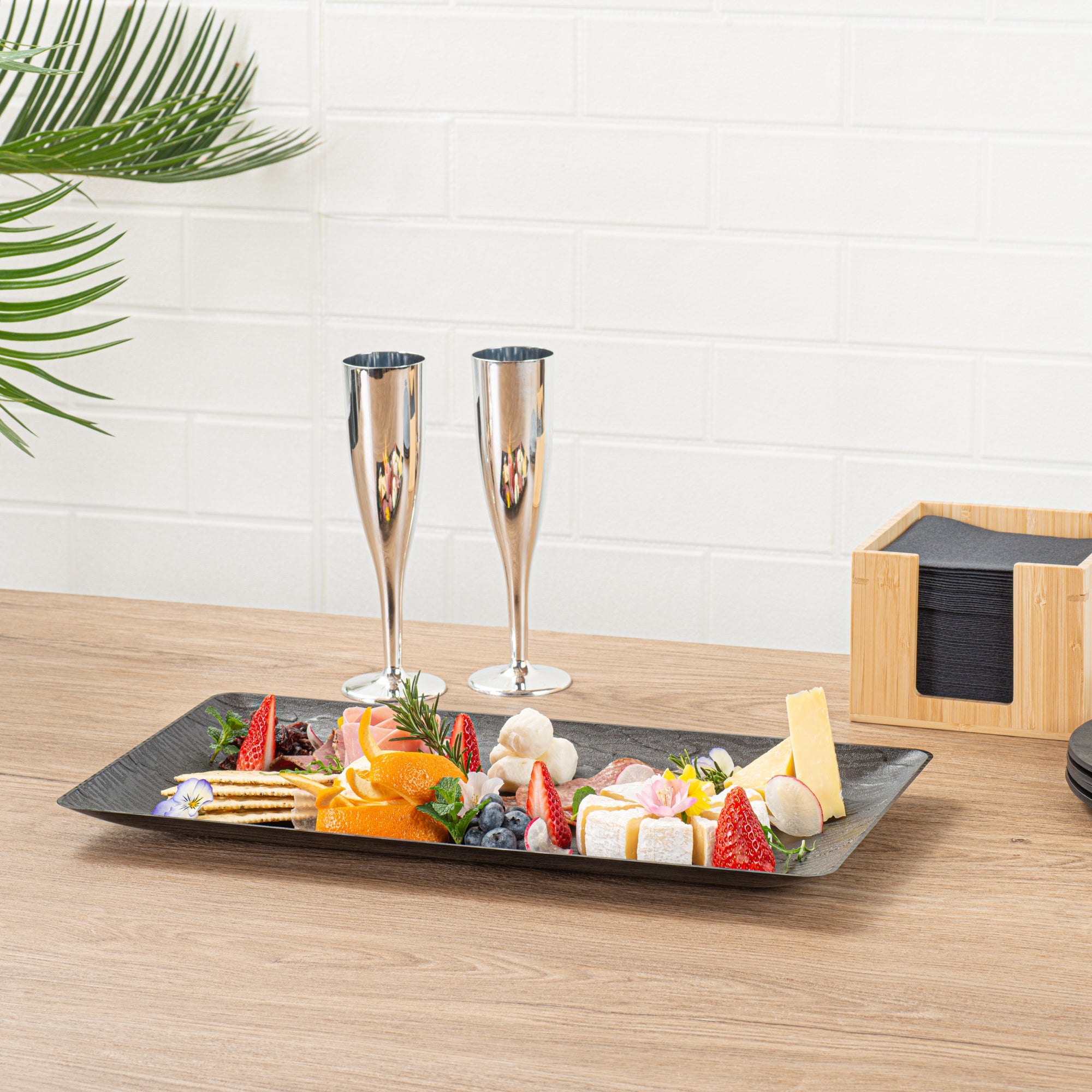 Maxi Serve Rectangle Matte Black Plastic Plate - 17" x 9" - 100 count box