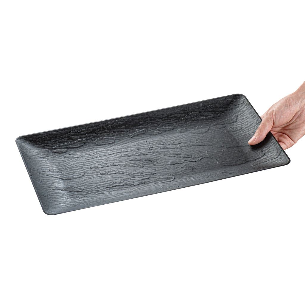 Maxi Serve Rectangle Matte Black Plastic Plate - 17" x 9" - 100 count box