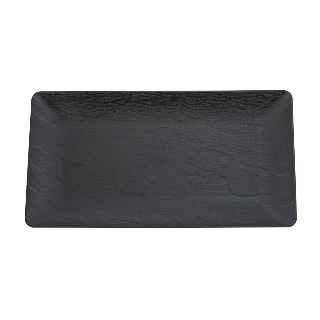 Maxi Serve Rectangle Matte Black Plastic Plate - 17" x 9" - 100 count box