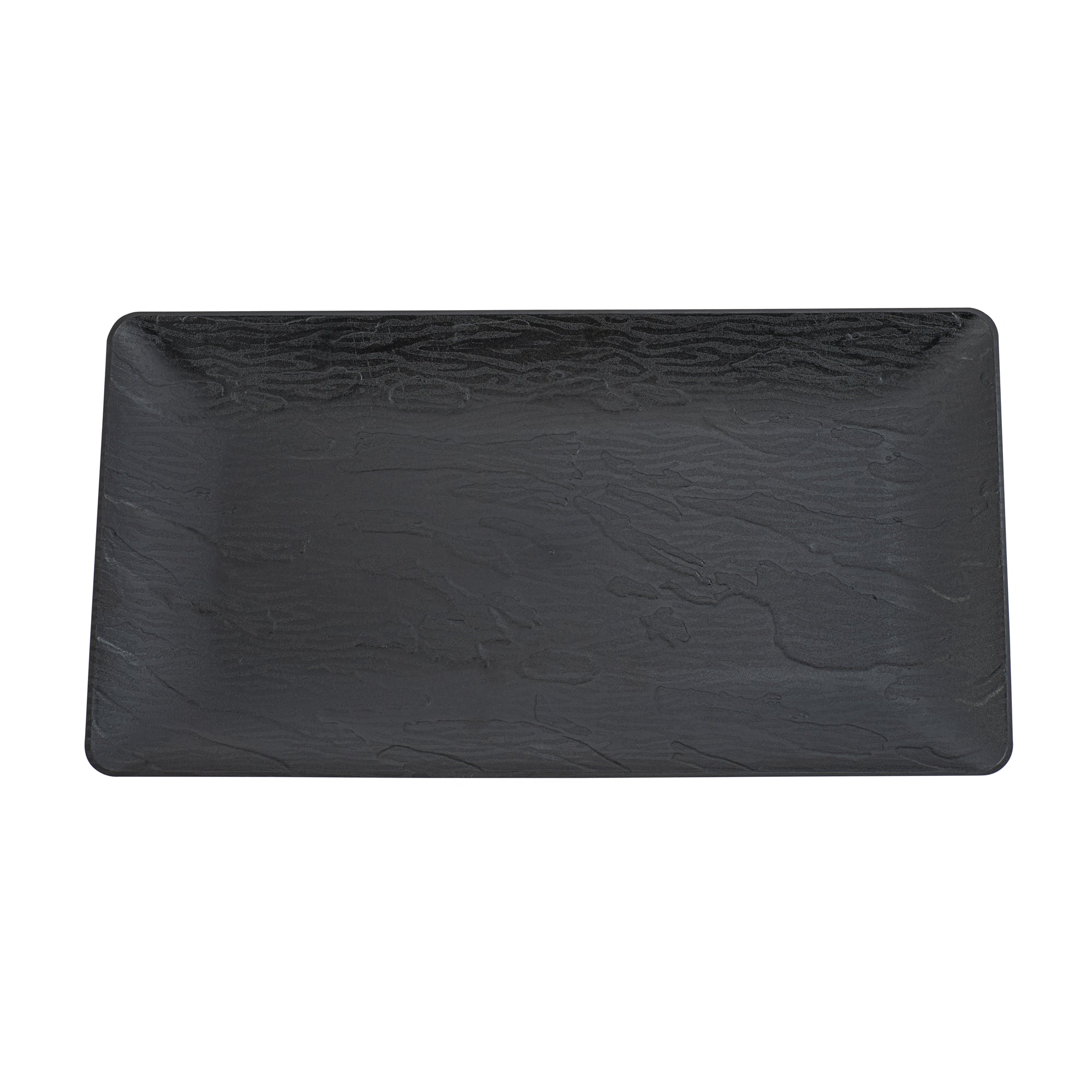 Maxi Serve Rectangle Matte Black Plastic Plate - 17" x 9" - 100 count box