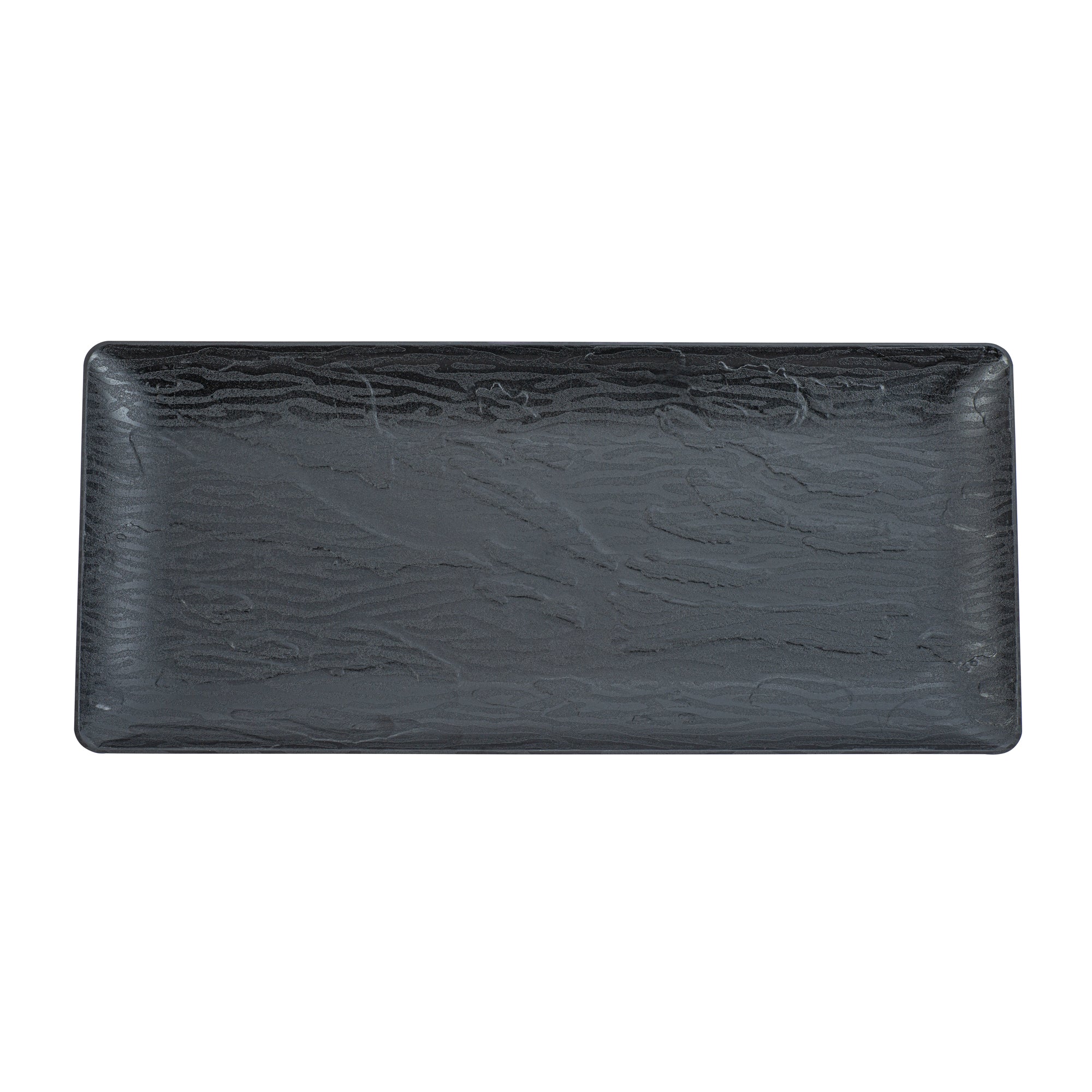 Maxi Serve Rectangle Matte Black Plastic Plate - 14 1/4" x 6 1/4" - 100 count box