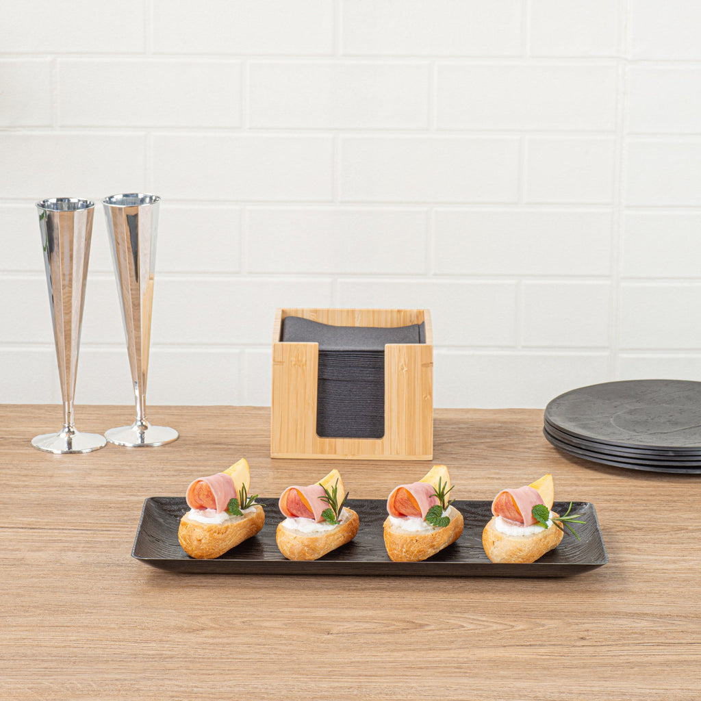 Maxi Serve Rectangle Matte Black Plastic Plate - 14 1/4" x 6 1/4" - 100 count box