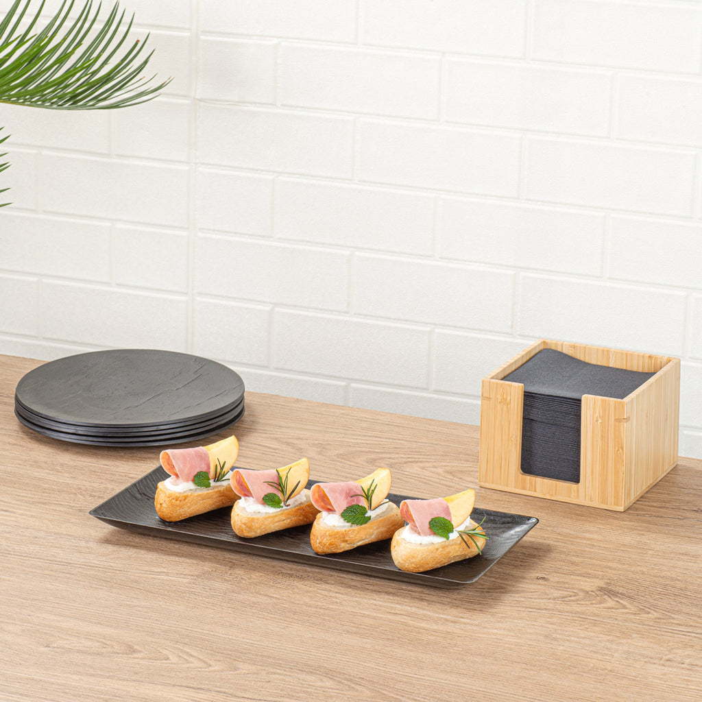 Maxi Serve Rectangle Matte Black Plastic Plate - 14 1/4" x 6 1/4" - 100 count box
