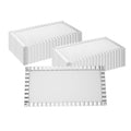 Maxi Serve Rectangle White Plastic Plate - with Silver Ruffled Rim - 17" x 9" - 25 count box