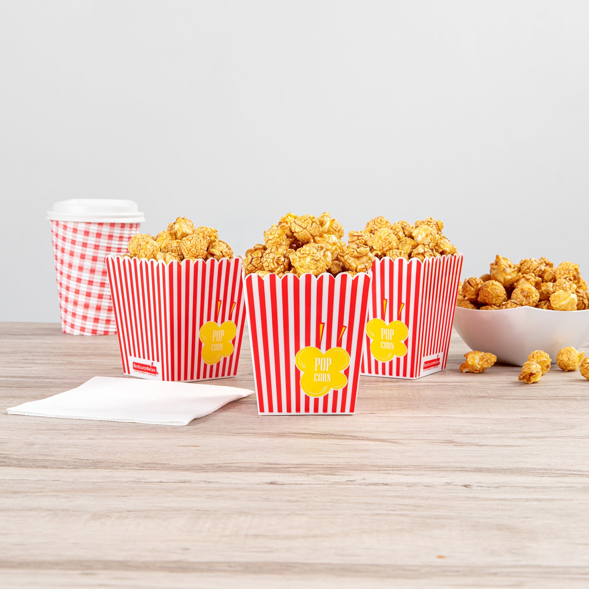 Maxi Serve 16 oz Red Plastic Popcorn Container - 10 count box