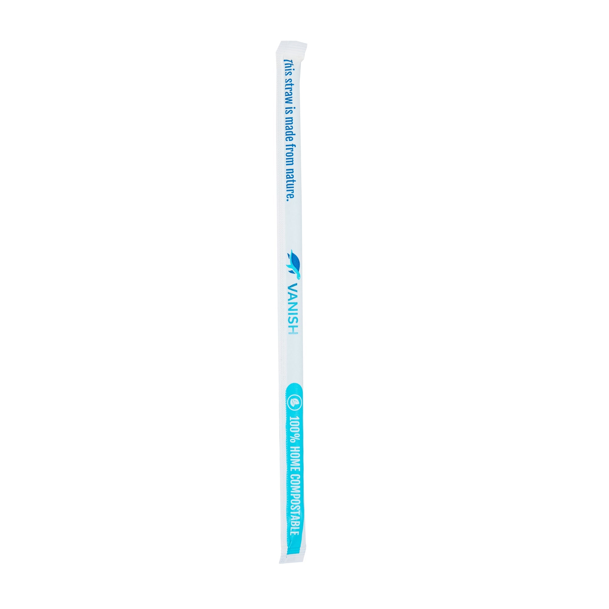 Vanish Blue PHA Plastic Straw - Wrapped, Compostable - 7 3/4" - 1000 count box