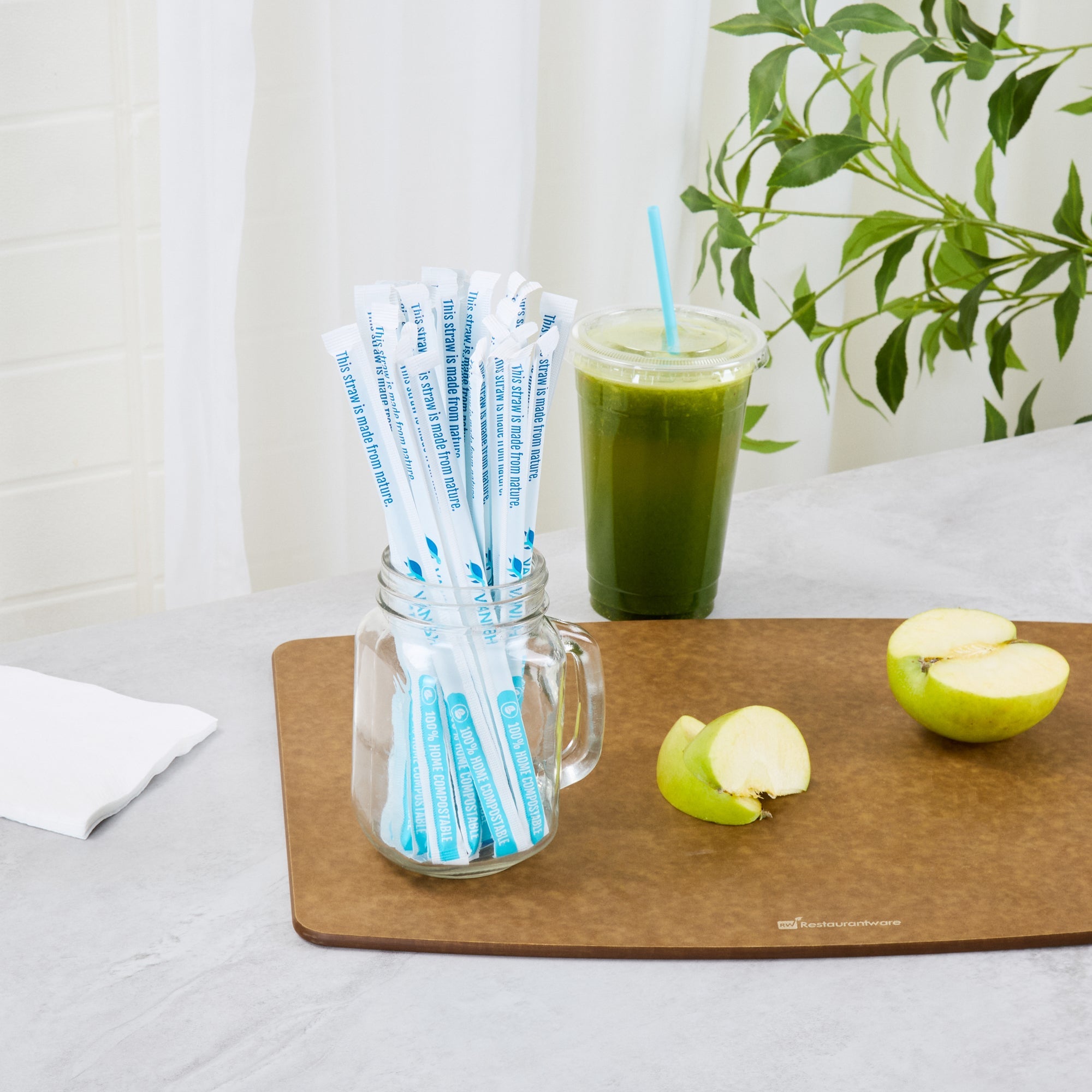 Vanish Blue PHA Plastic Straw - Wrapped, Compostable - 7 3/4" - 1000 count box