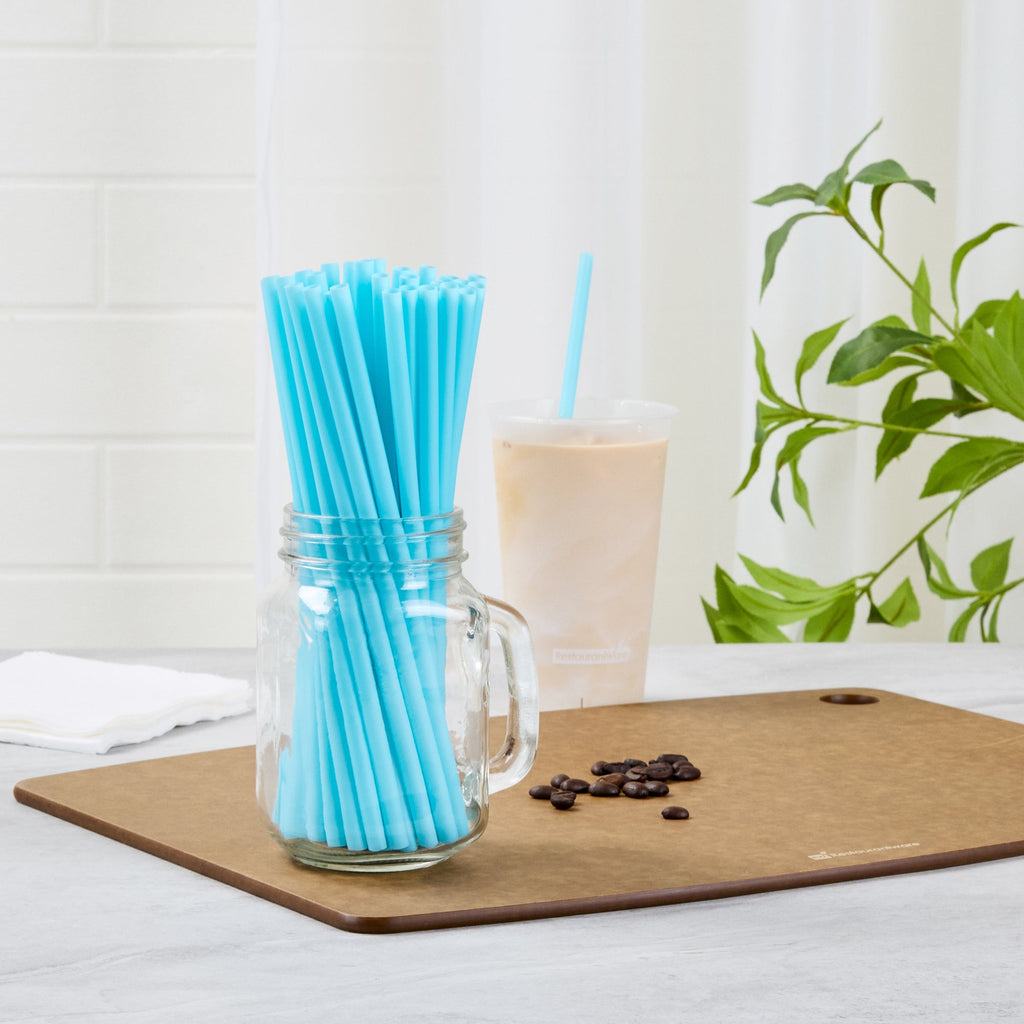 Vanish Blue PHA Plastic Straw - Unwrapped, Compostable - 8 1/4" - 1000 count box