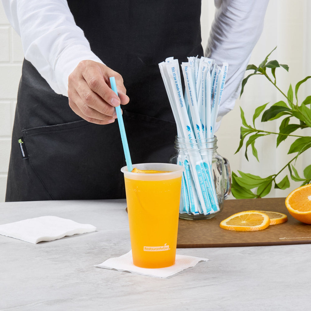 Vanish Blue PHA Plastic Straw - Wrapped, Compostable - 8 1/4" - 1000 count box