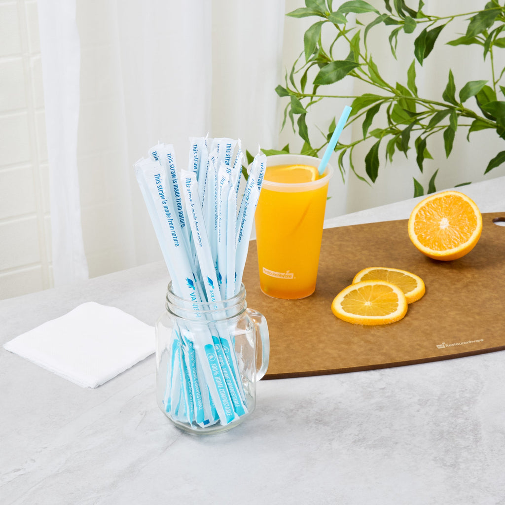 Vanish Blue PHA Plastic Straw - Wrapped, Compostable - 8 1/4" - 1000 count box