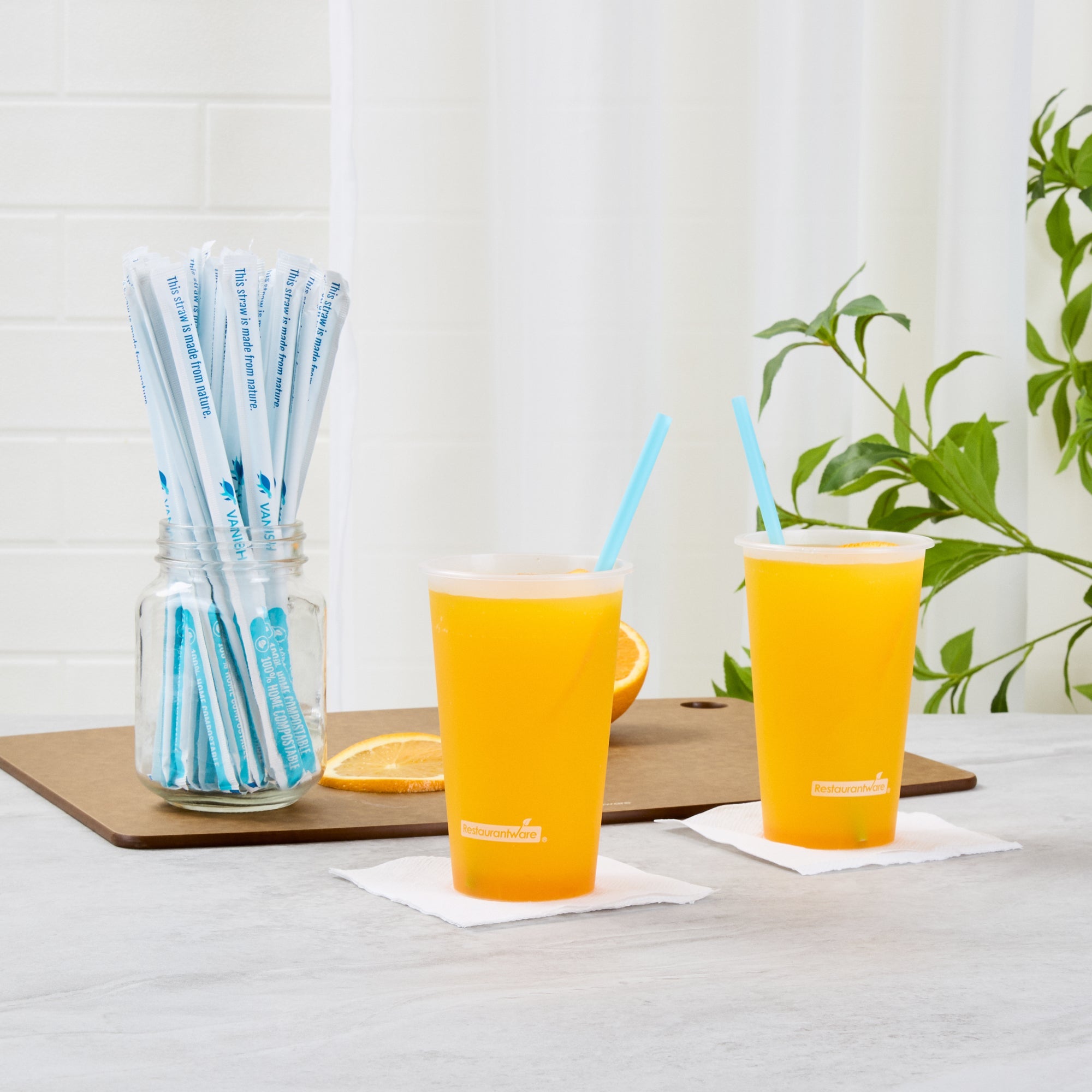Vanish Blue PHA Plastic Straw - Wrapped, Compostable - 8 1/4" - 1000 count box