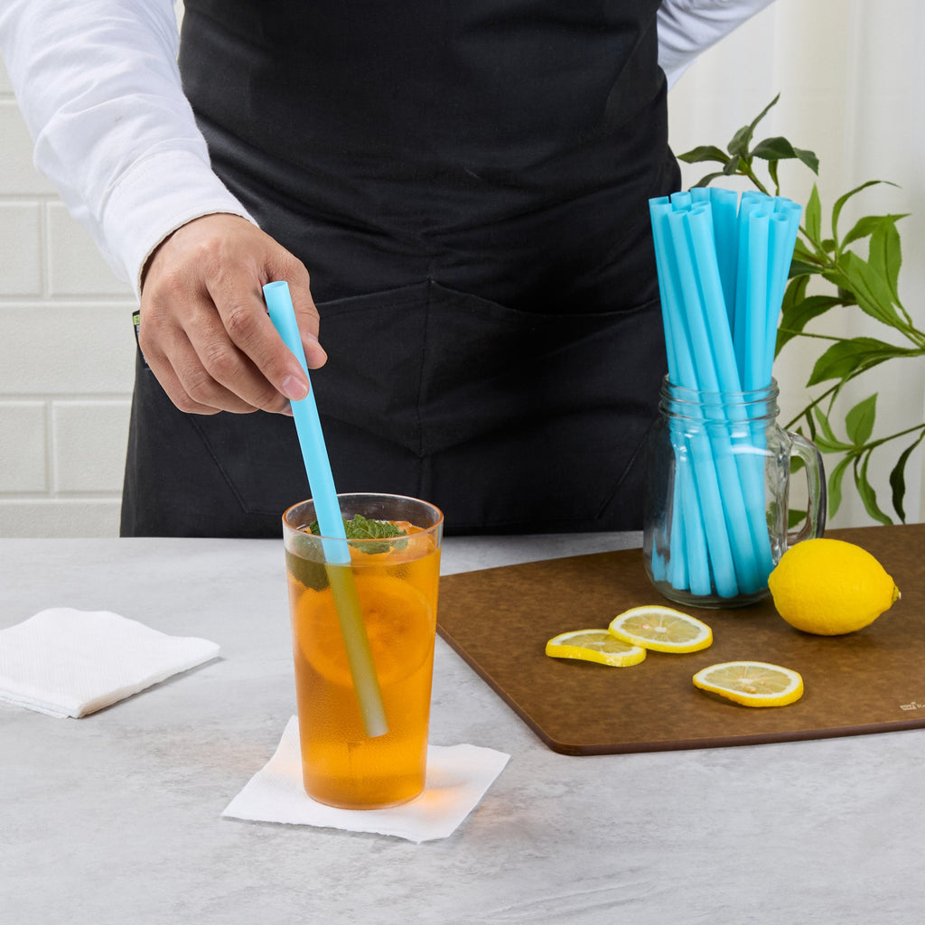 Vanish Blue PHA Plastic Straw - Unwrapped, Compostable - 9" - 1000 count box