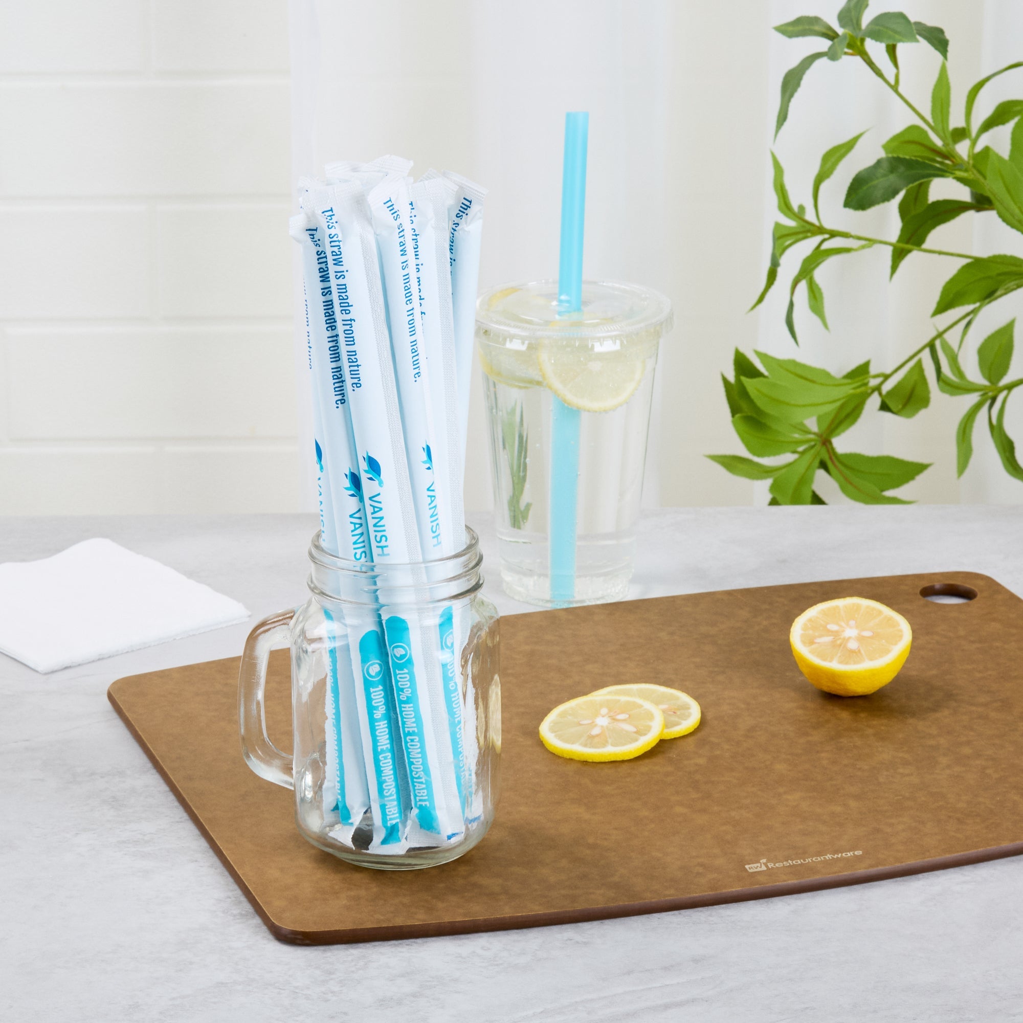 Vanish Blue PHA Plastic Straw - Wrapped, Compostable - 9" - 1000 count box