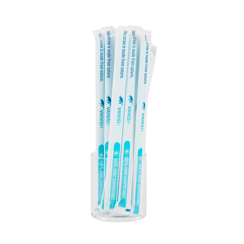Vanish Blue PHA Plastic Straw - Wrapped, Compostable - 9" - 1000 count box