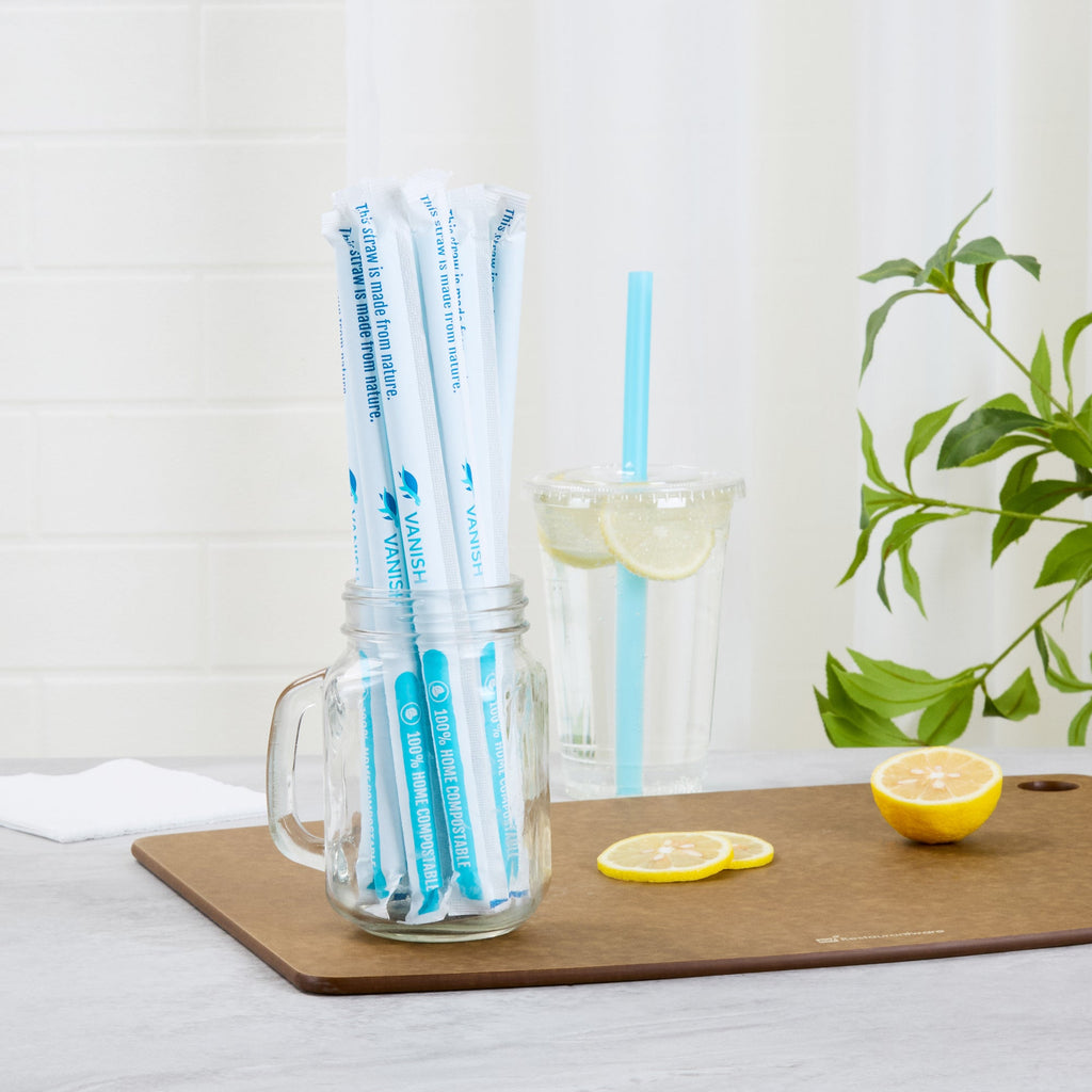 Vanish Blue PHA Plastic Straw - Wrapped, Compostable - 9" - 1000 count box