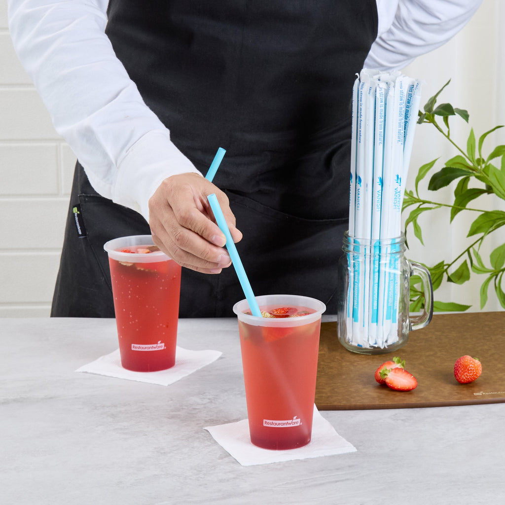 Vanish Blue PHA Plastic Straw - Wrapped, Compostable - 10 1/4" - 100 count box