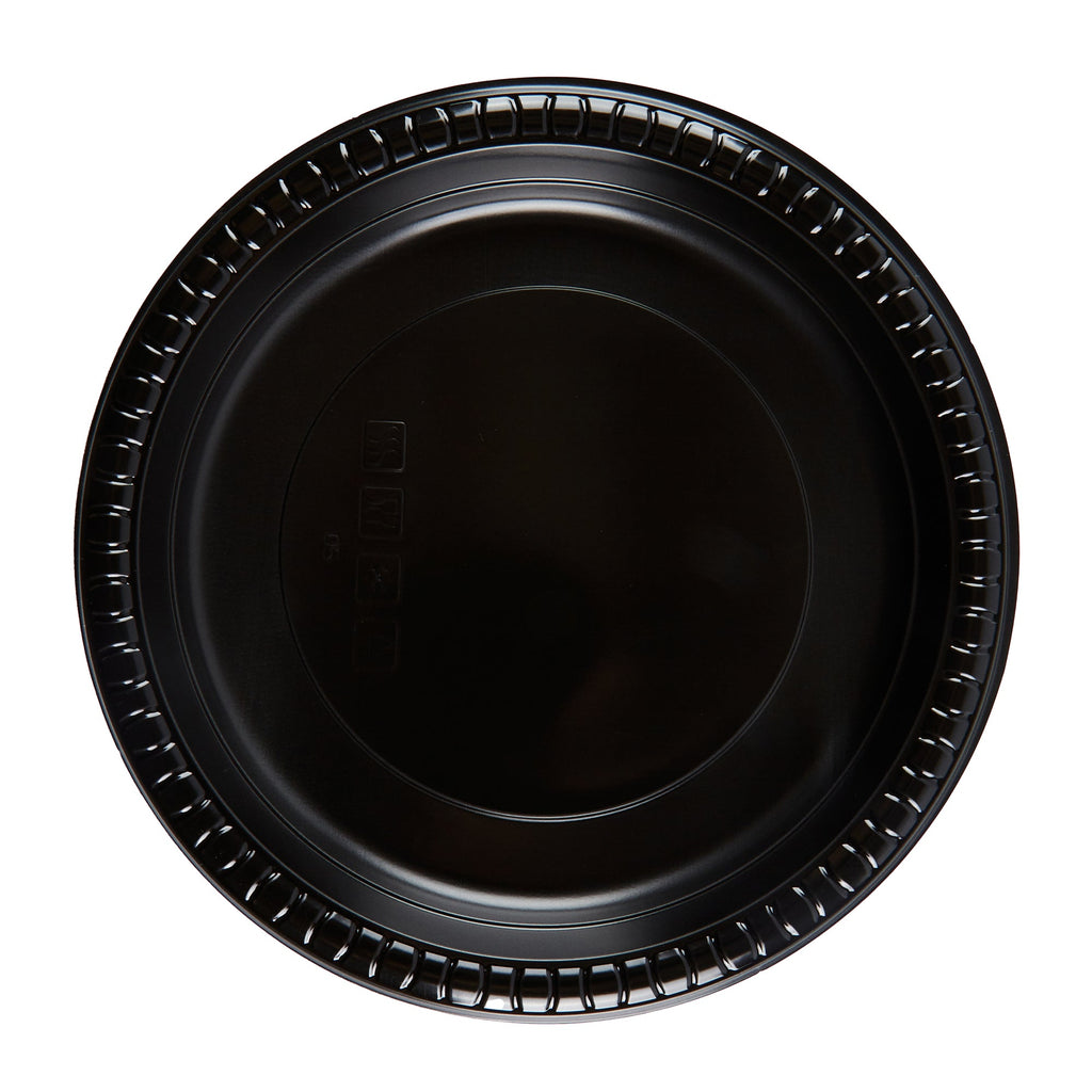 Chef 101 Round Black Plastic Plate - Microwavable - 9" x 9" x 3/4" - 100 count box