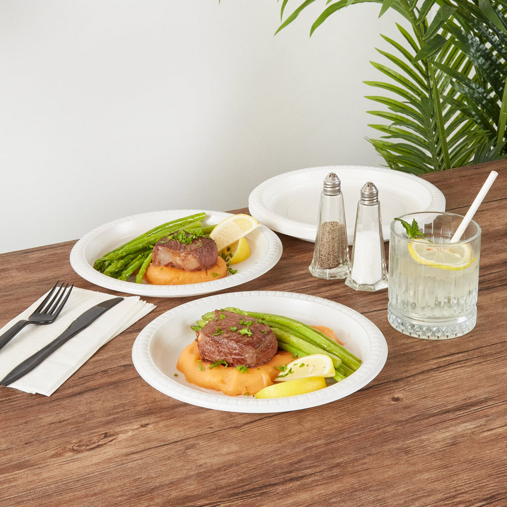 Chef 101 Round White Plastic Plate - Microwavable - 9" x 9" x 3/4" - 100 count box