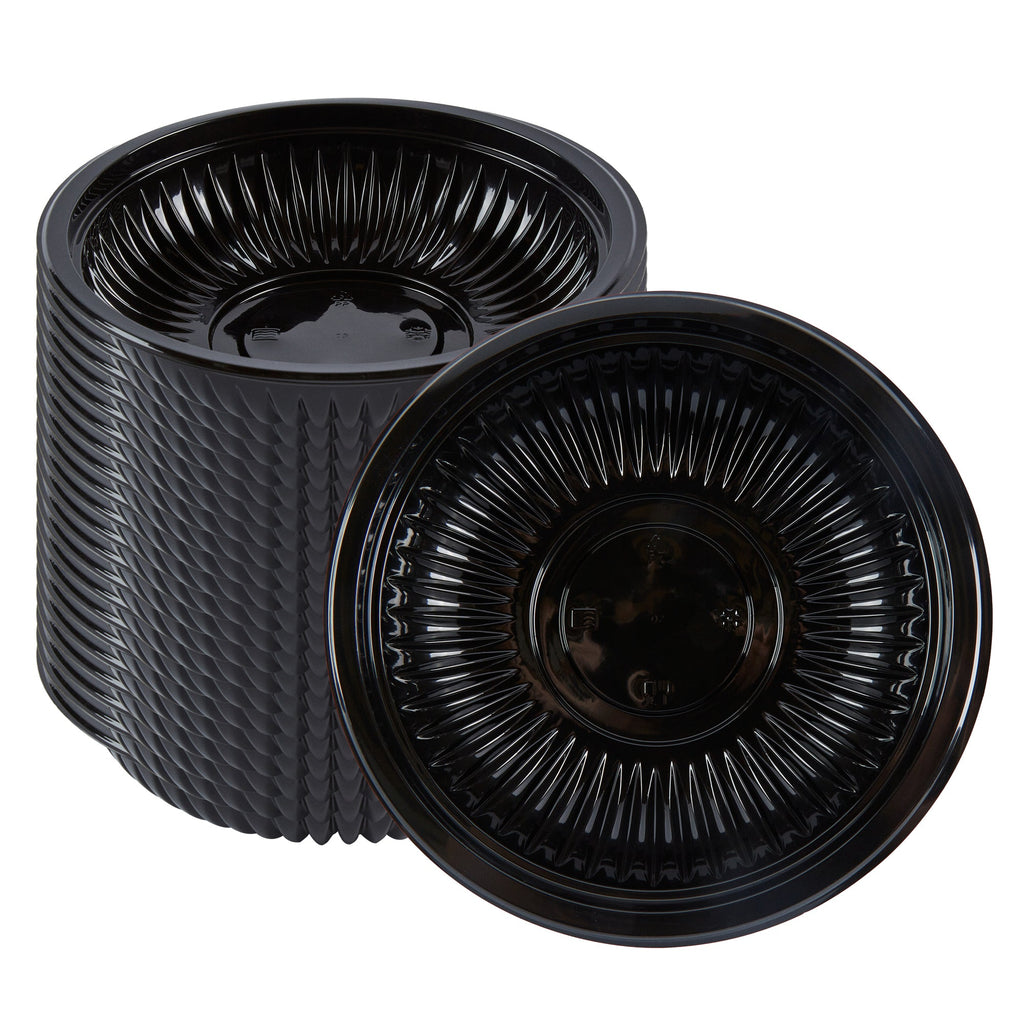 Chef 101 34 oz Round Black Plastic Bowl - Microwavable - 9" x 9" x 2" - 100 count box
