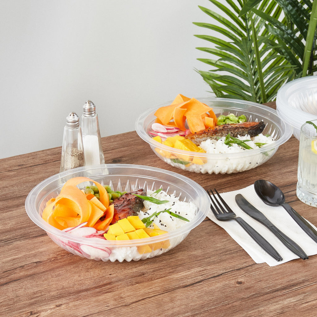 Chef 101 34 oz Round Clear Plastic Bowl - Microwavable - 9" x 9" x 2" - 50 count box