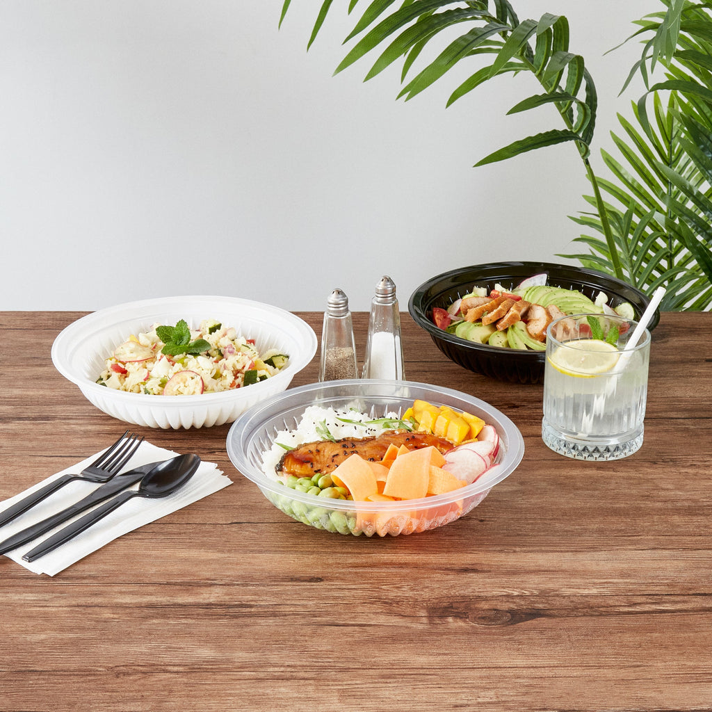 Chef 101 34 oz Round Clear Plastic Bowl - Microwavable - 9" x 9" x 2" - 50 count box