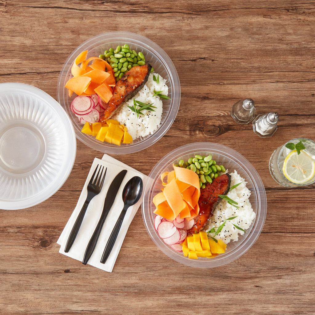 Chef 101 34 oz Round Clear Plastic Bowl - Microwavable - 9" x 9" x 2" - 50 count box