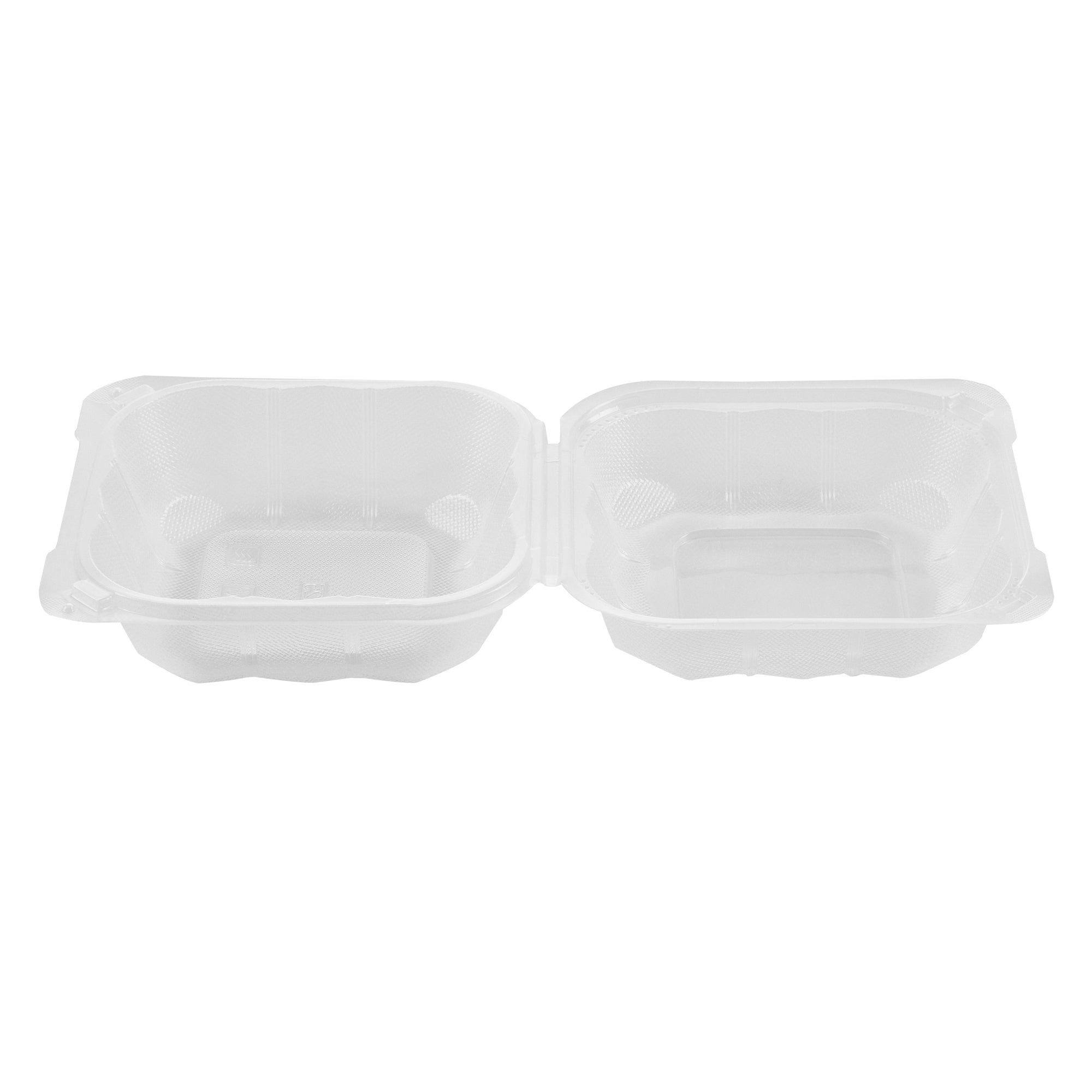 Chef 101 17 oz Square Clear Plastic Clamshell Container - Microwavable - 6" x 6" x 3" - -50 count box
