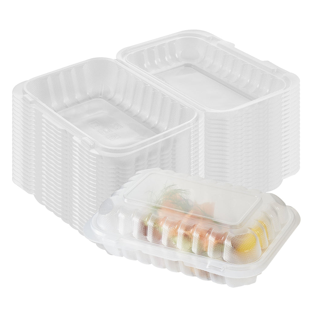 Chef 101 29 oz Rectangle Clear Plastic Clamshell Container - Microwavable - 9" x 6" x 2 3/4" - 100 count box