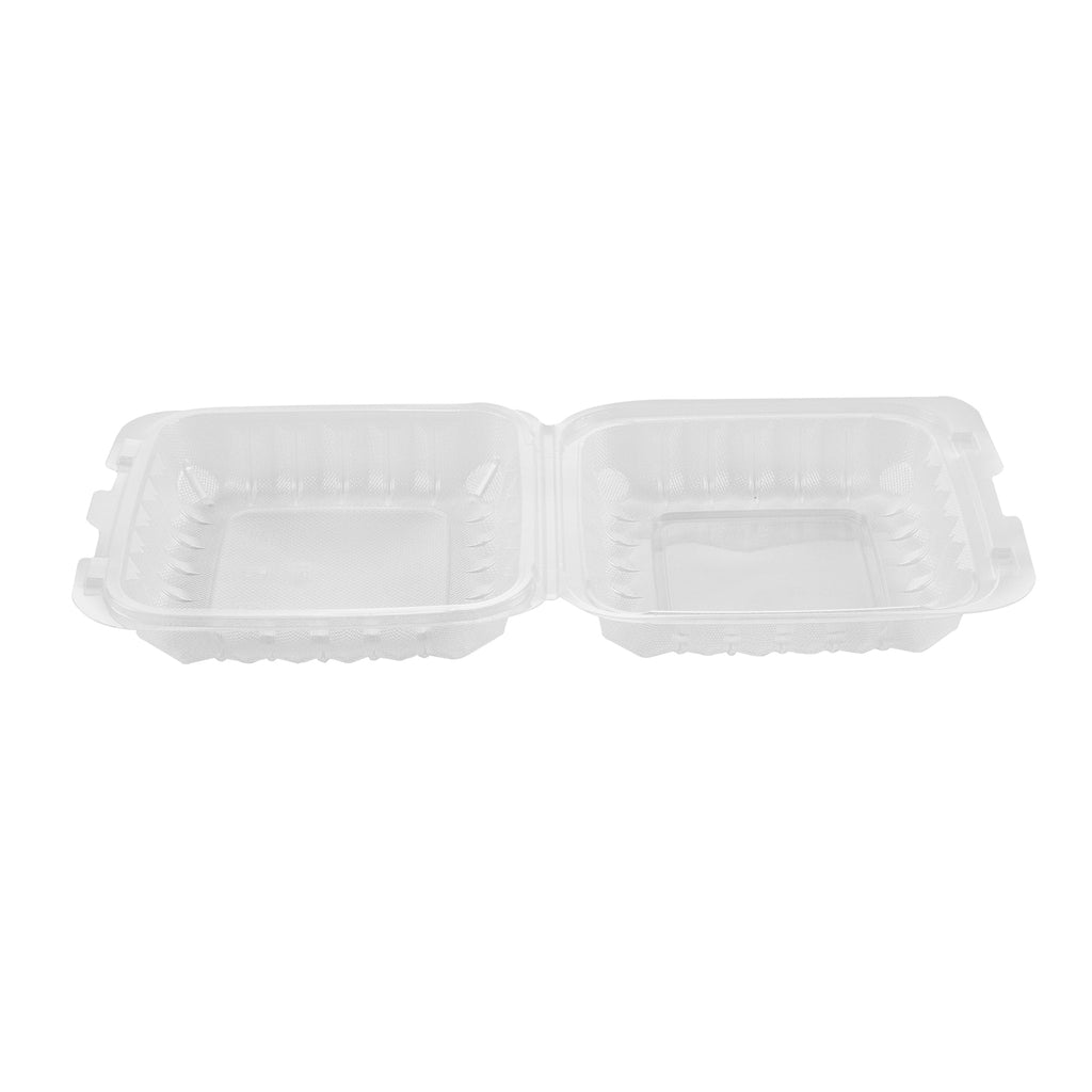 Chef 101 30 oz Square Clear Plastic Clamshell Container - Microwavable - 7 1/2" x 7 1/2" x 2 3/4" - 50 count box