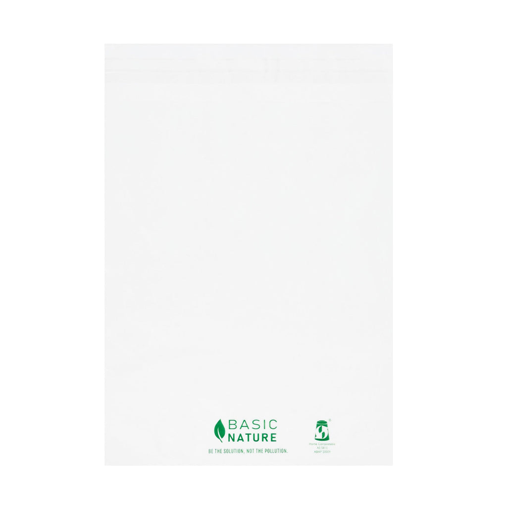 Basic Nature Translucent PLA Plastic / PBAT Lip and Tape Bag - Self-Sealing, Compostable - 10" x 8" - 100 count box
