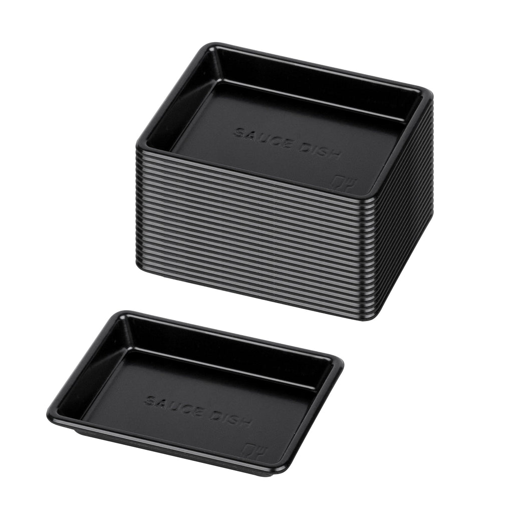 Bento Tek 1 oz Rectangle Black Plastic Sauce Dish - 3" x 2 1/4" - 100 count box