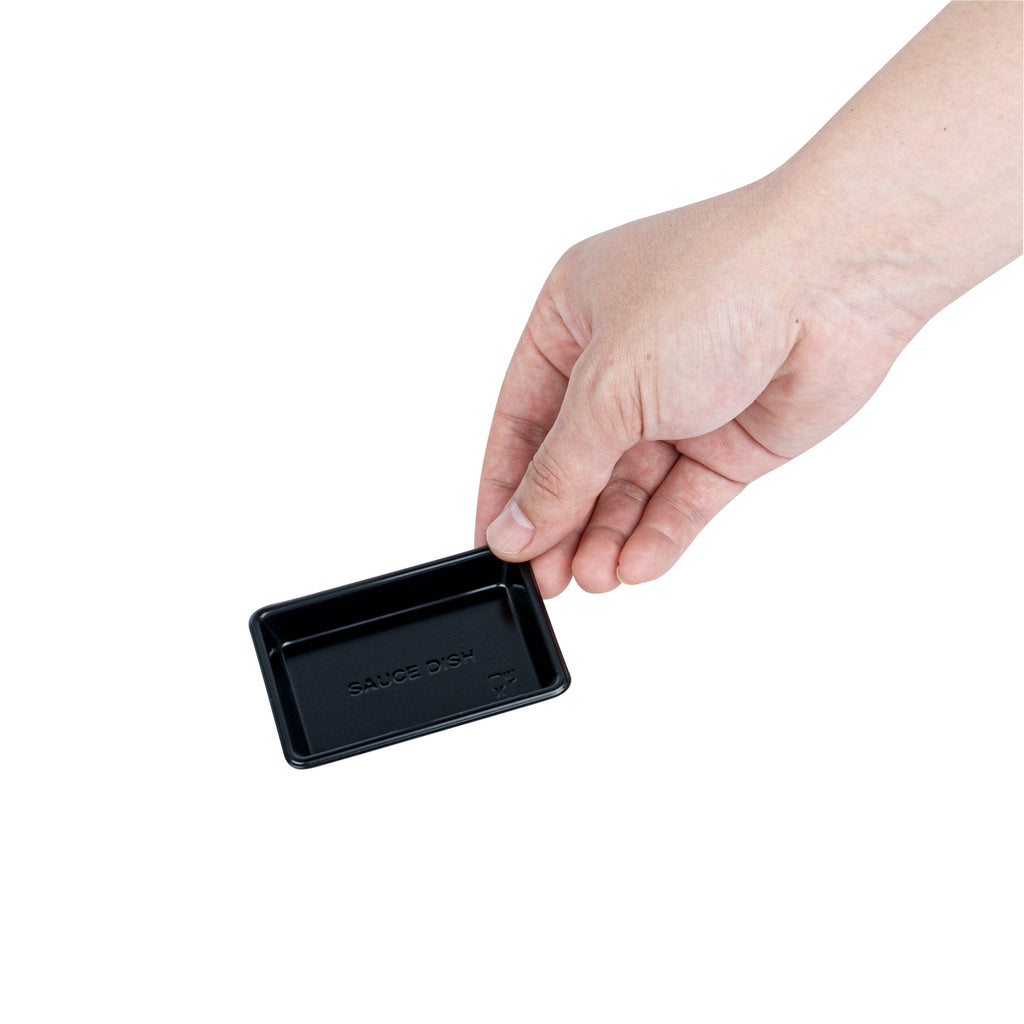 Bento Tek 1 oz Rectangle Black Plastic Sauce Dish - 3" x 2 1/4" - 1000 count box