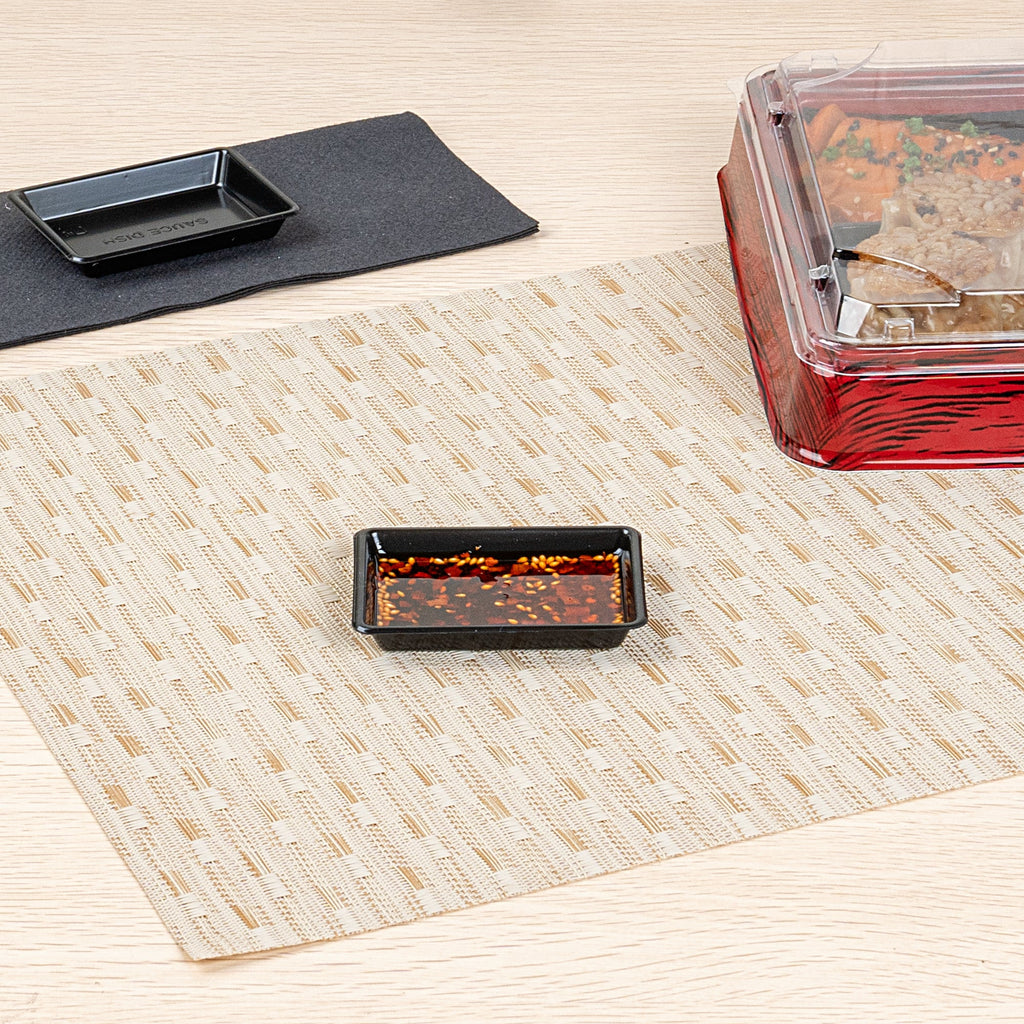 Bento Tek 1 oz Rectangle Black Plastic Sauce Dish - 3" x 2 1/4" - 1000 count box