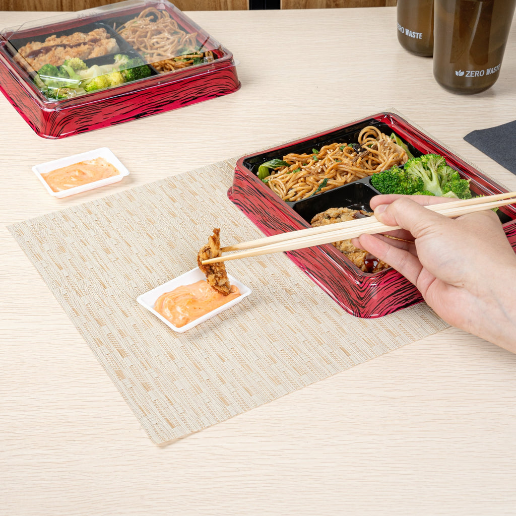 Bento Tek 1 oz Rectangle White Plastic Sauce Dish - 3" x 2 1/4" - 100 count box