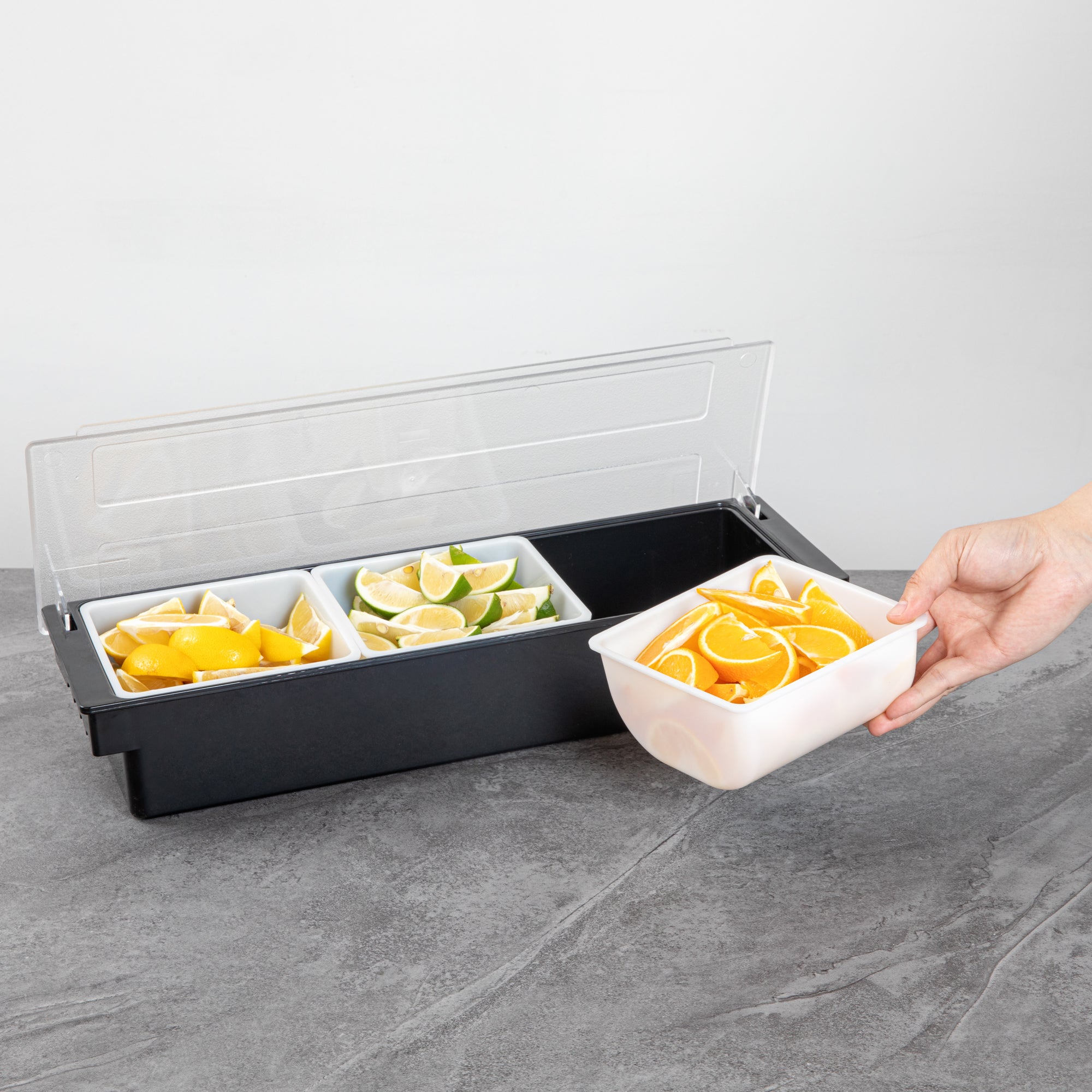 Bar Lux 1 Qt White Plastic Insert - Fits 3-Compartment Condiment Caddy - 3 count box