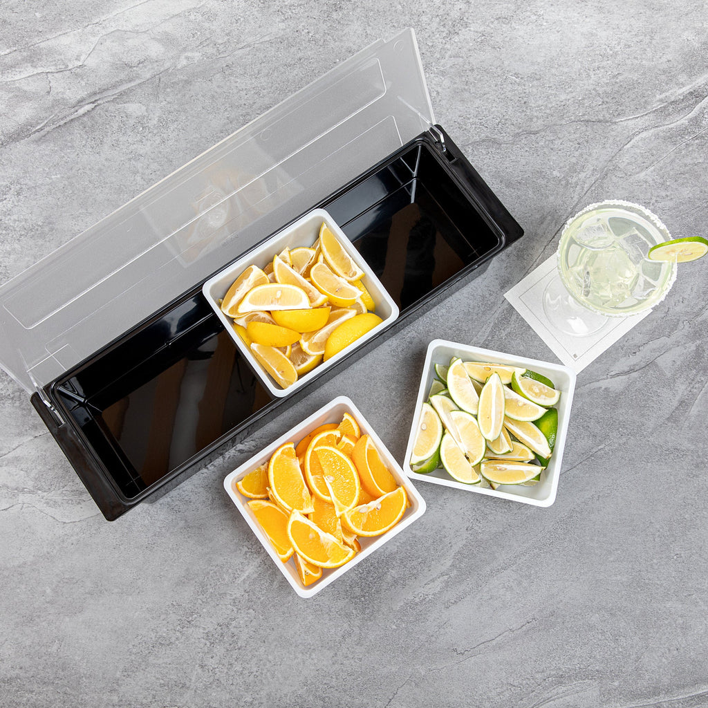 Bar Lux 1 Qt White Plastic Insert - Fits 3-Compartment Condiment Caddy - 3 count box