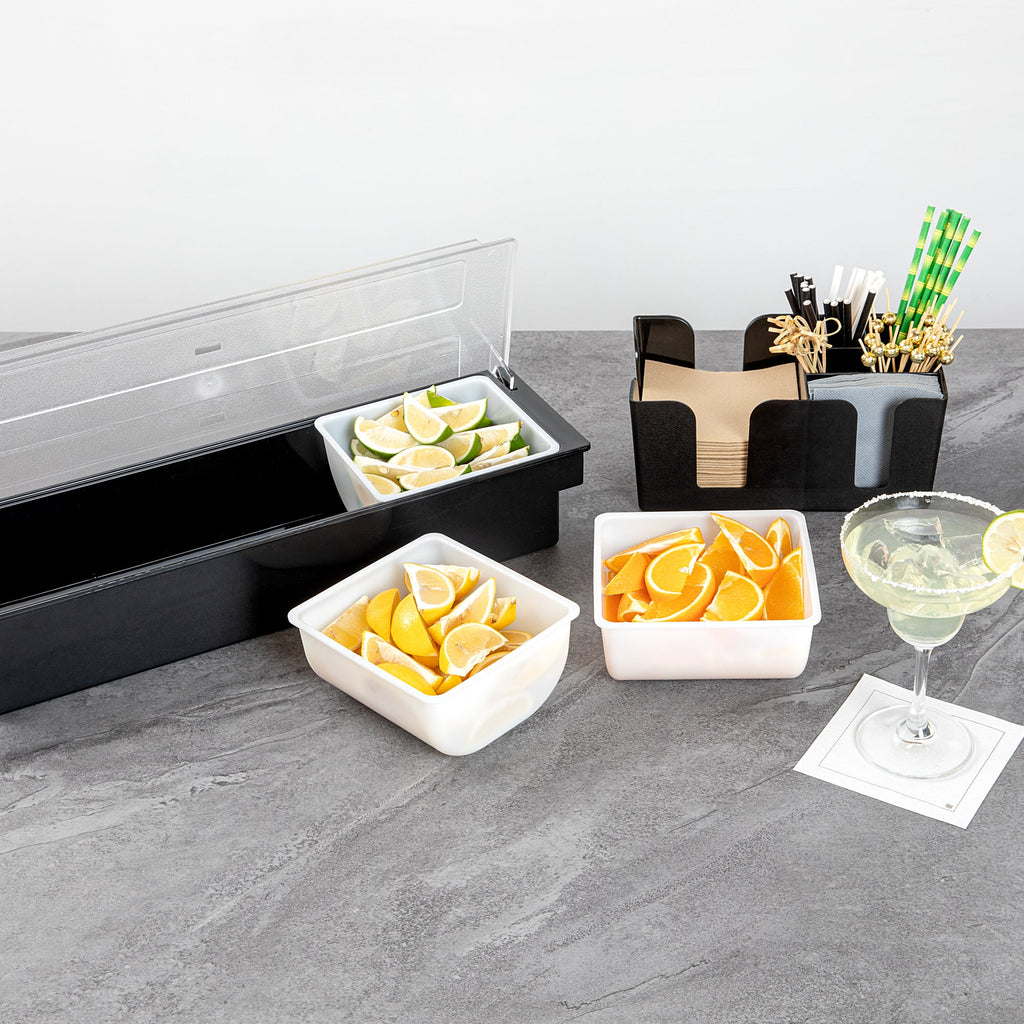 Bar Lux 1 Qt White Plastic Insert - Fits 3-Compartment Condiment Caddy - 3 count box