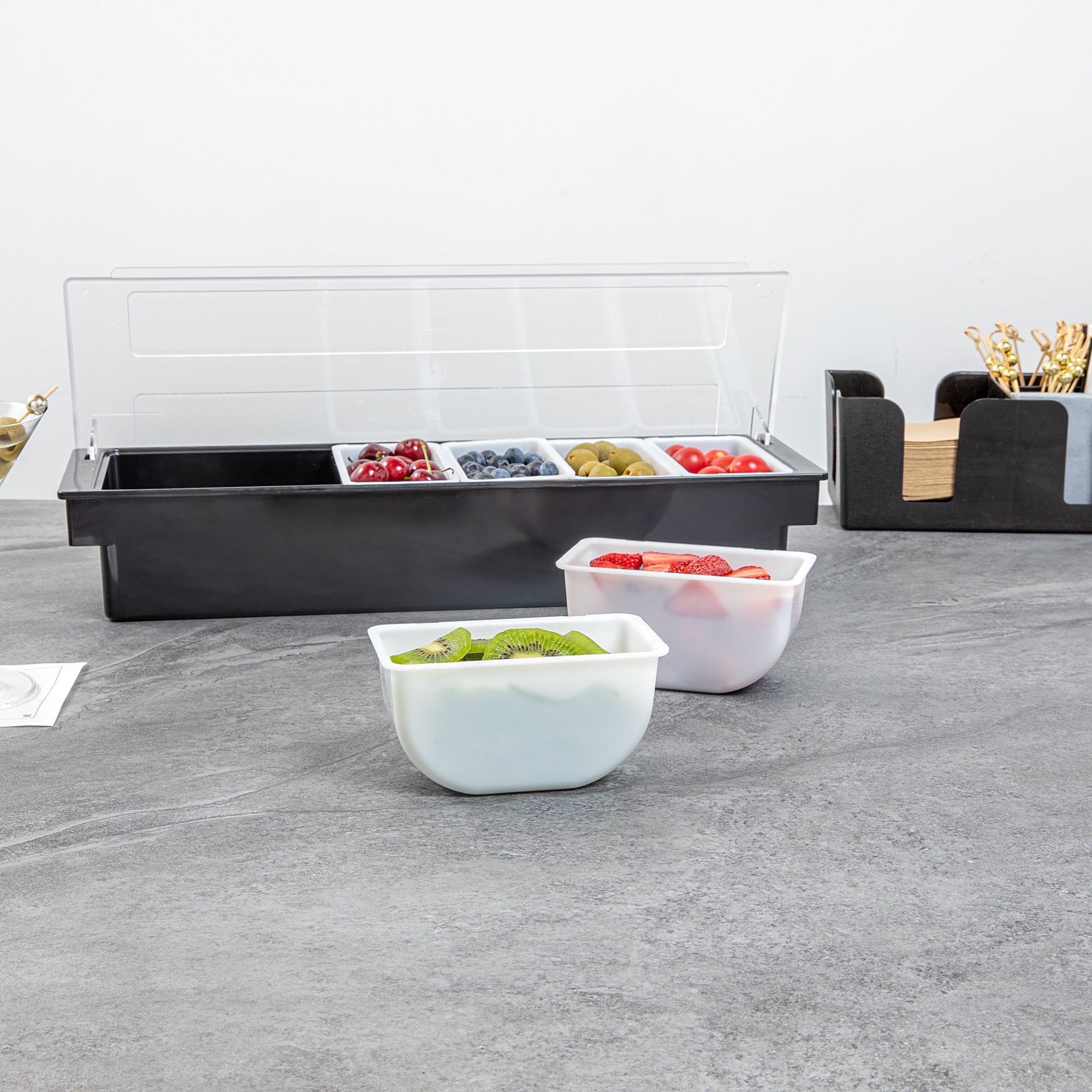 Bar Lux 1 Pint White Plastic Insert - Fits 6-Compartment Condiment Caddy - 6 count box
