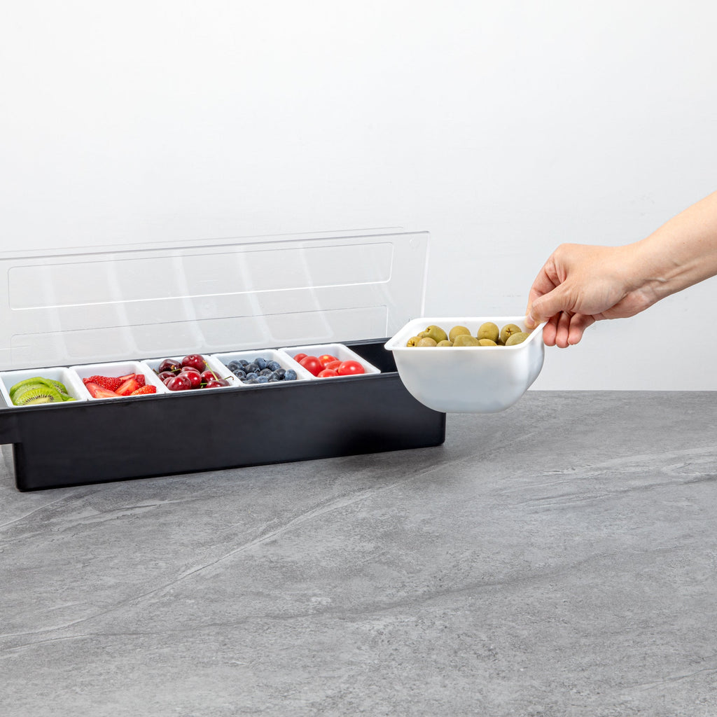 Bar Lux 1 Pint White Plastic Insert - Fits 6-Compartment Condiment Caddy - 6 count box